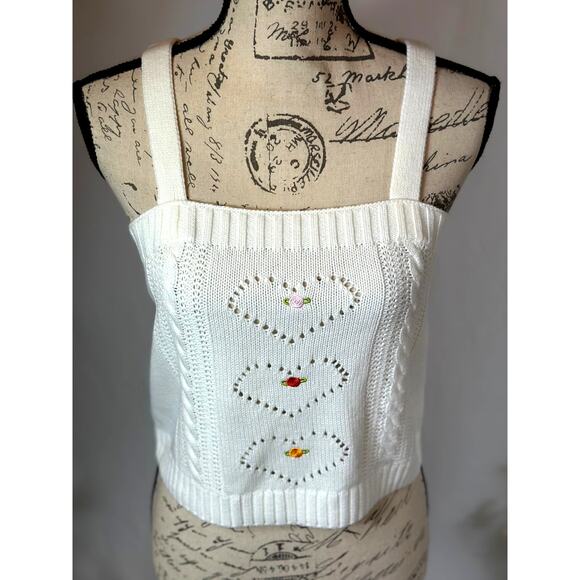 525 Born In Bklyn Hearts & Flowers Embroidered Cropped Cami White M - Picture 4 of 11